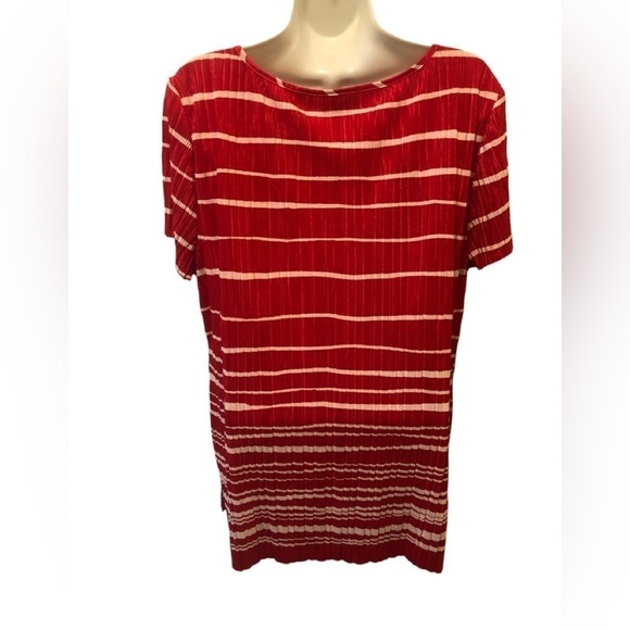 Chico’s Travelers Slinky Crinkle SS Top 2/M Red White Stripe Career Layering - Picture 5 of 8